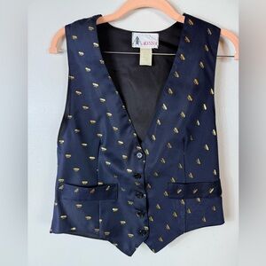 Vintage Alyssa Vest‎ Black Blue Gold Size Small/Medium Embroidered